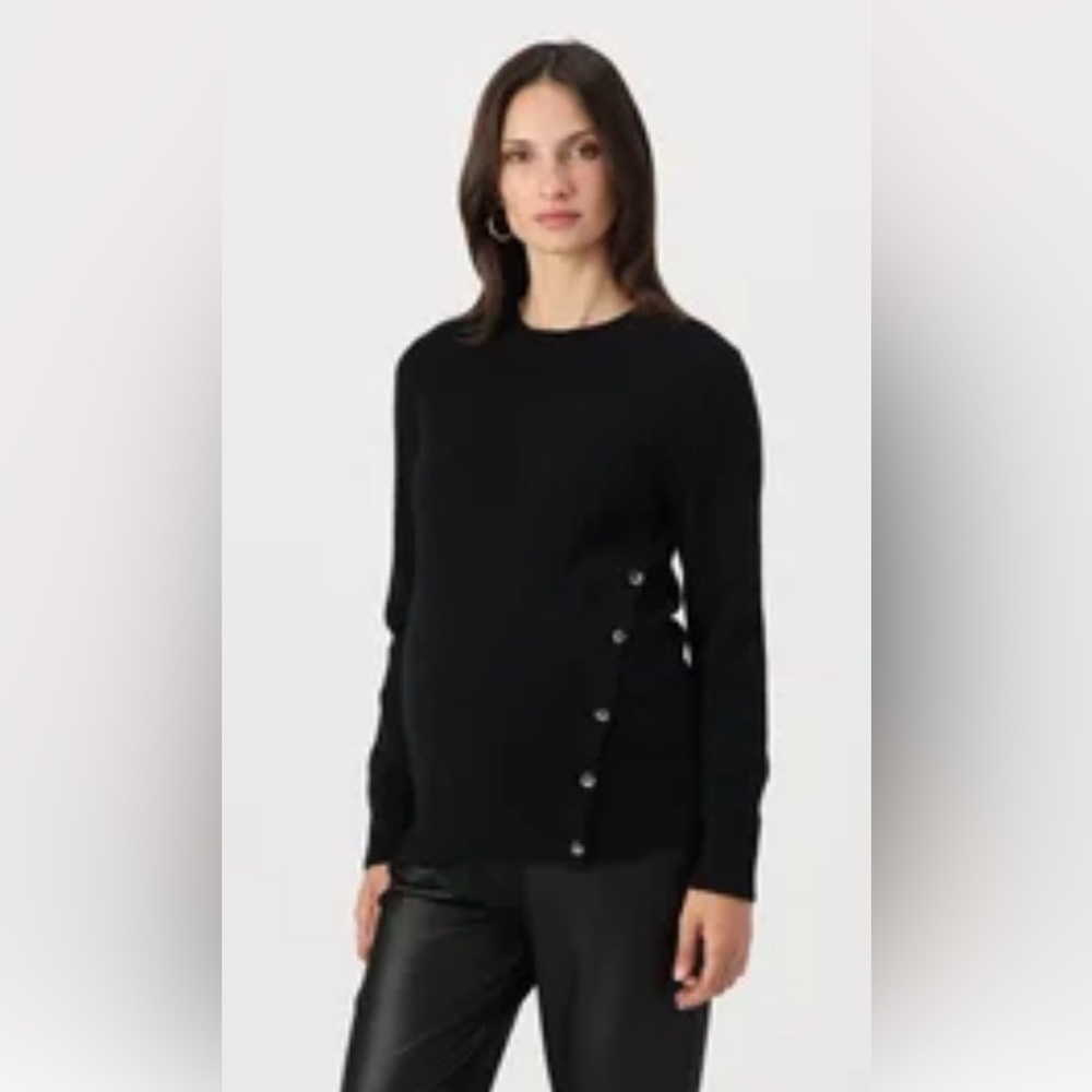 Picadilly Fashion Black Crewneck Sweater with Side Button Detail